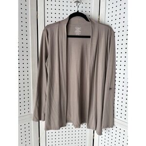 LL Bean Cardigan Open Front Cardigan Women's Med Supima Cotton Pockets Tan Taupe